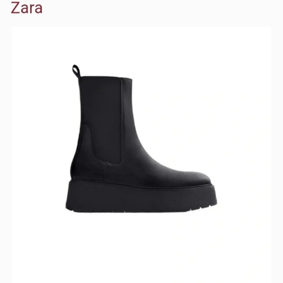 ZARA WOMEN'S FLAT LEATHER PLATFORM ANKLE BOOTS Black Genuine Leather US 9 NWT - Picture 15 of 15